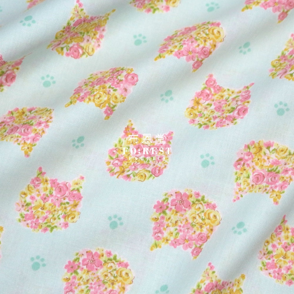 Cotton - Flower Cats Head Fabric Blue Cotton