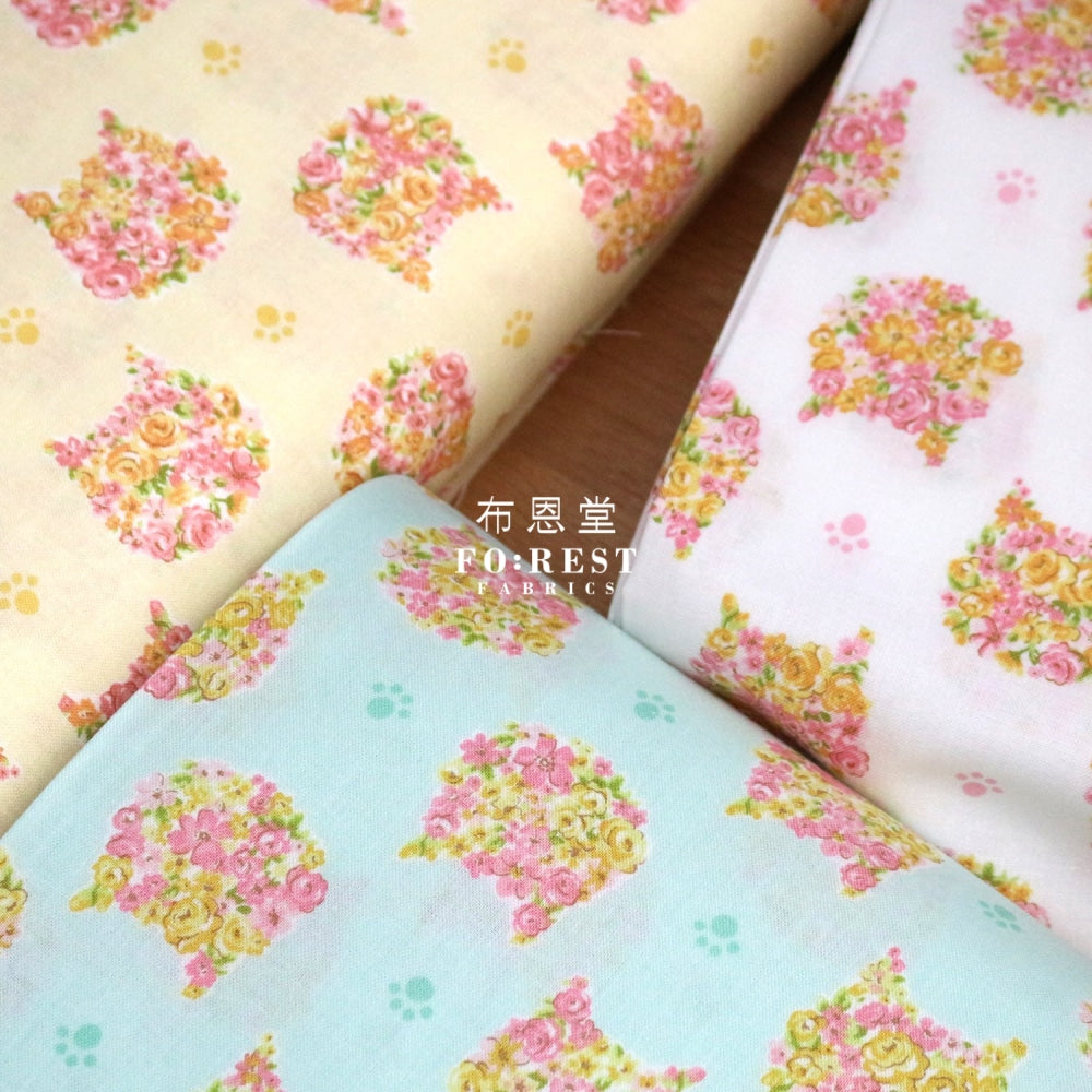 Cotton - Flower Cats Head Fabric Blue Cotton