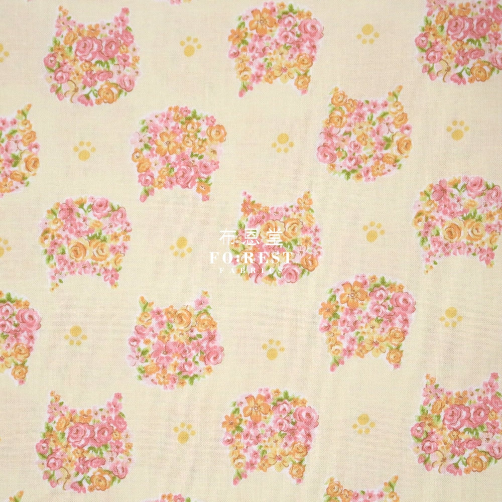 Cotton - Flower Cats Head Fabric Lt.yellow Cotton