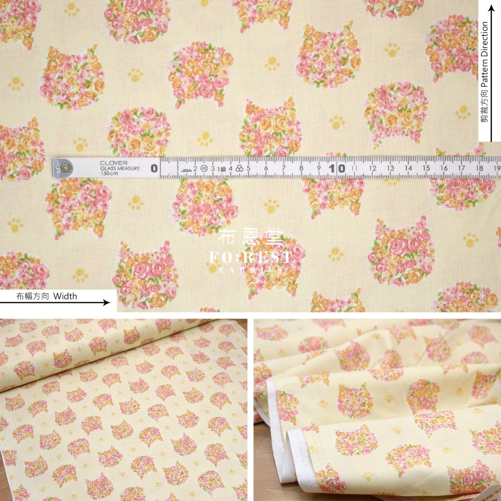 Cotton - Flower Cats Head Fabric Lt.yellow Cotton