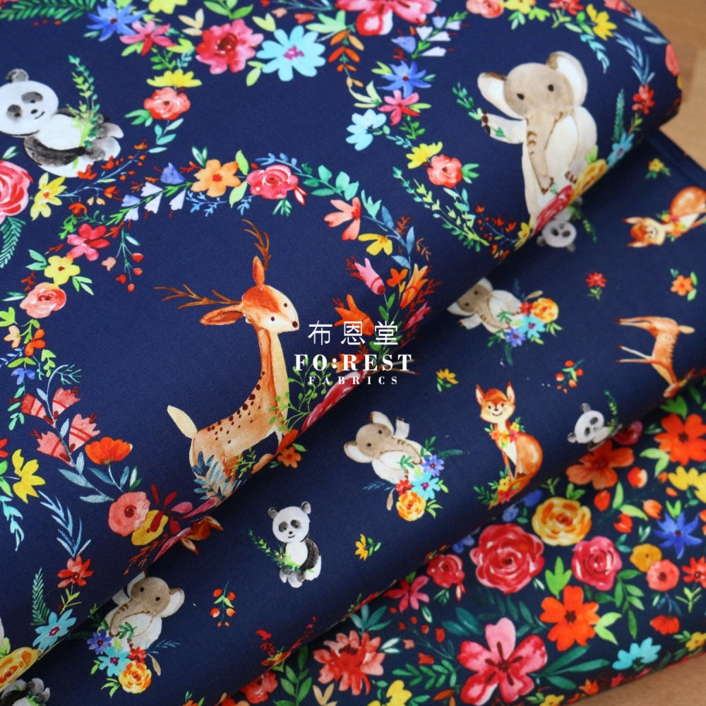 Cotton - Flower Joy Little Forest Fabric Navy
