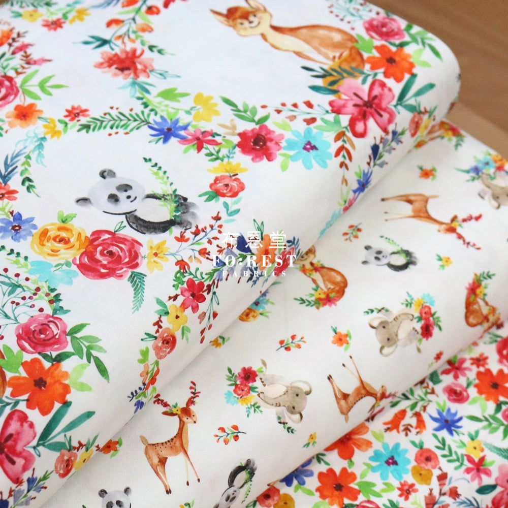 Cotton - Forest Little Animals Cute And Fun Fabric White