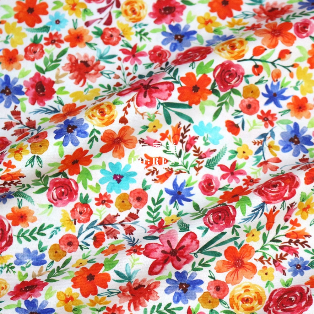 Cotton - Forest Little Flower Joy Fabric White