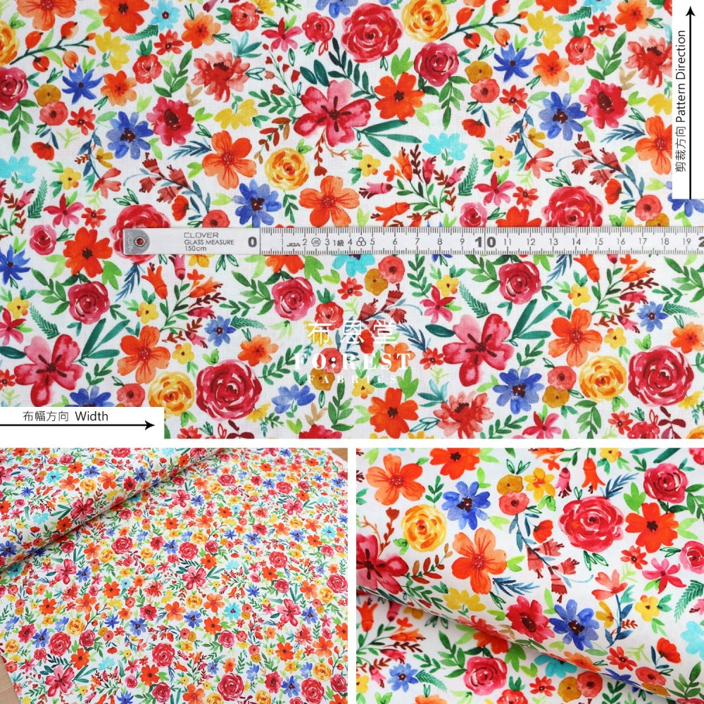 Cotton - Forest Little Flower Joy Fabric White