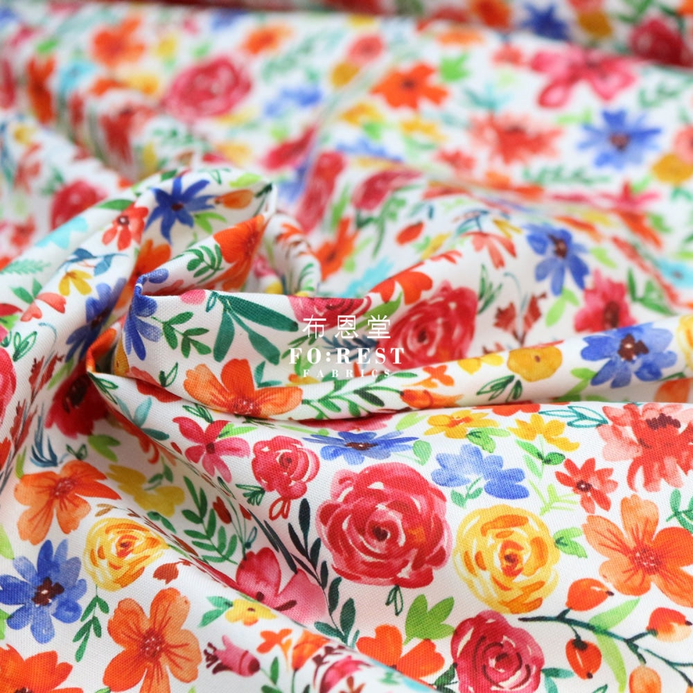 Cotton - Forest Little Flower Joy Fabric White