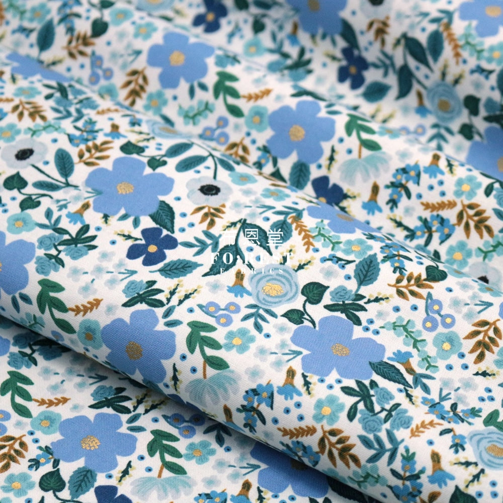 Cotton - Garden Party Wild Roseflower Fabric Blue
