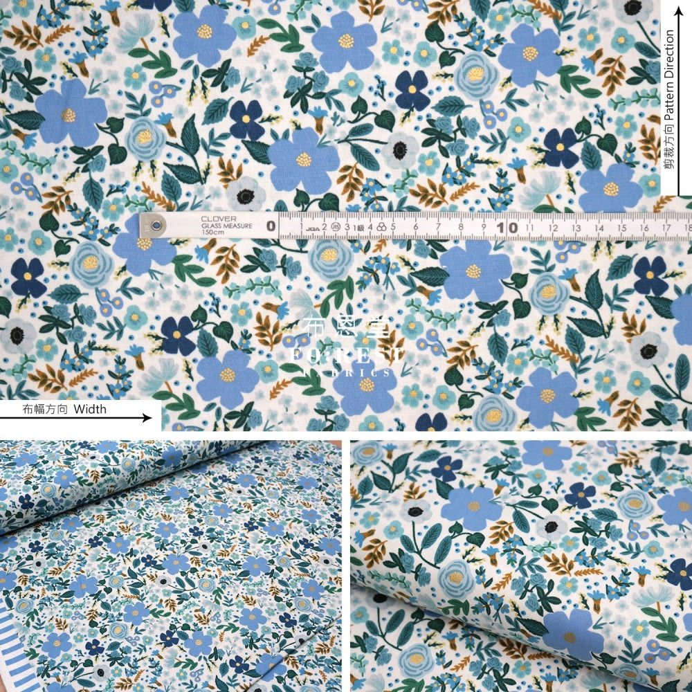 Cotton - Garden Party Wild Roseflower Fabric Blue