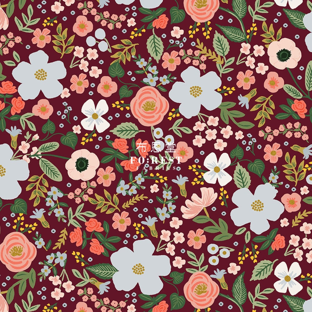 Cotton - Garden Party Wild Roseflower Fabric Wine