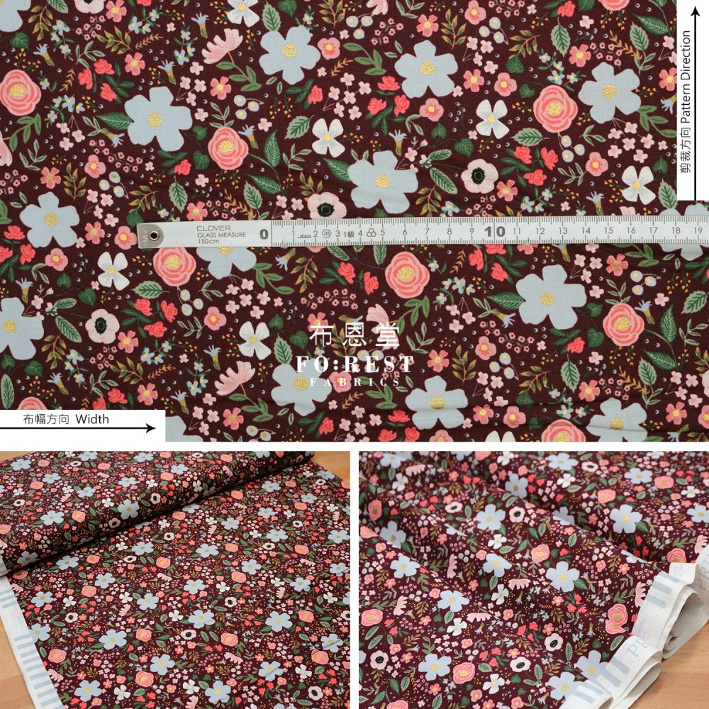 Cotton - Garden Party Wild Roseflower Fabric Wine