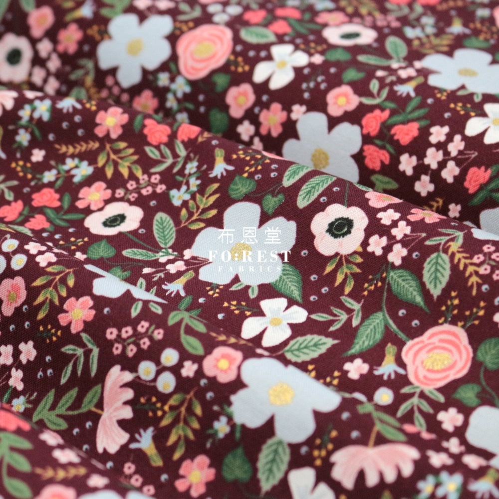 Cotton - Garden Party Wild Roseflower Fabric Wine