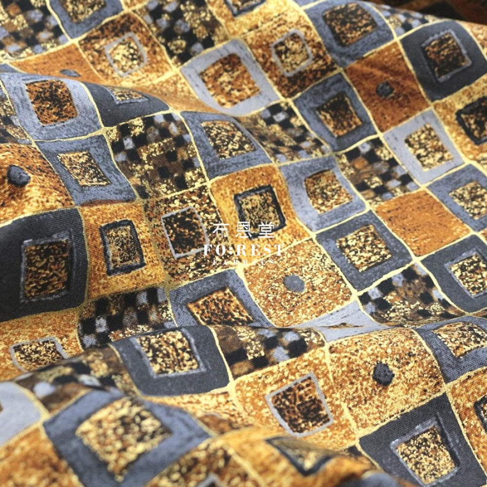 Cotton - Gustav Klimt Cobalt Squares Metallic Fabric Gray
