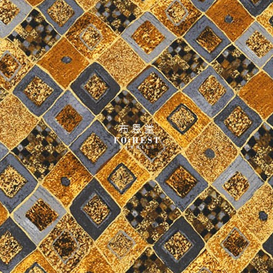 Cotton - Gustav Klimt Cobalt Squares Metallic Fabric Gray