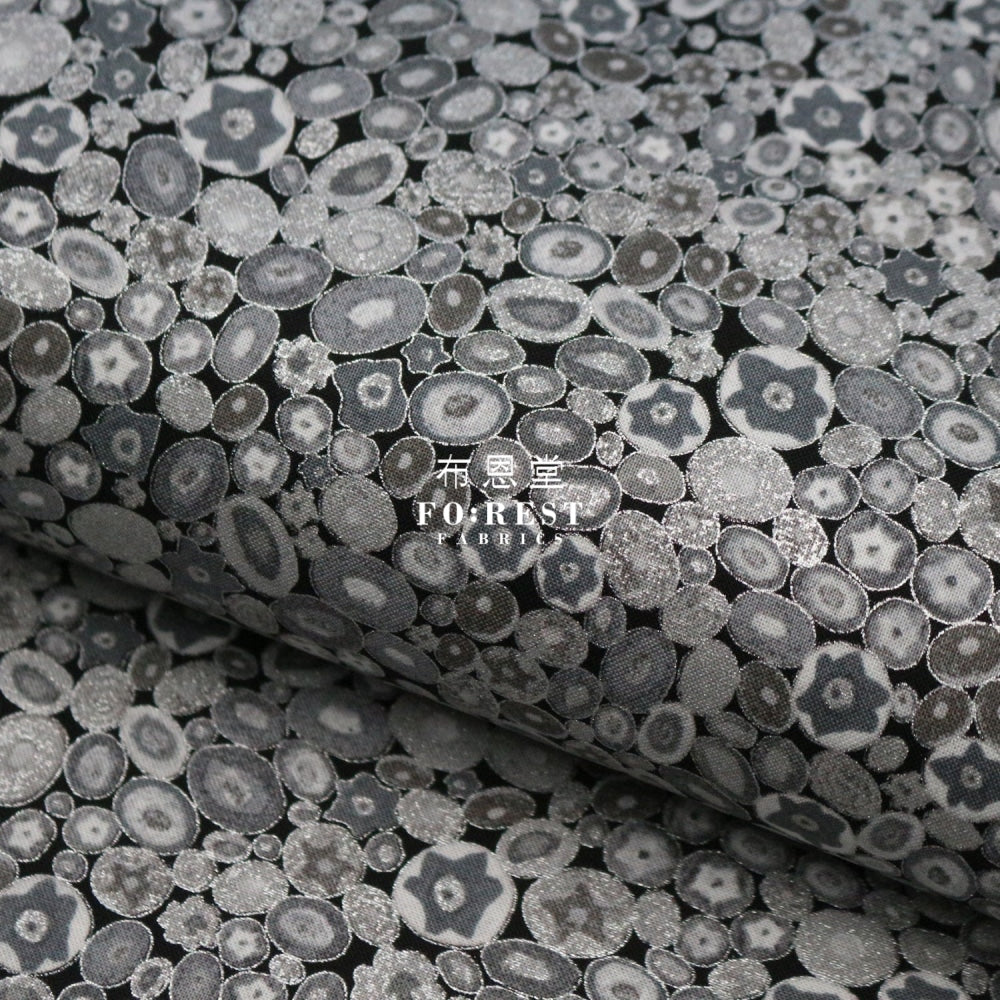 Cotton - Gustav Klimt Jewel Ovals Metallic Fabric Black