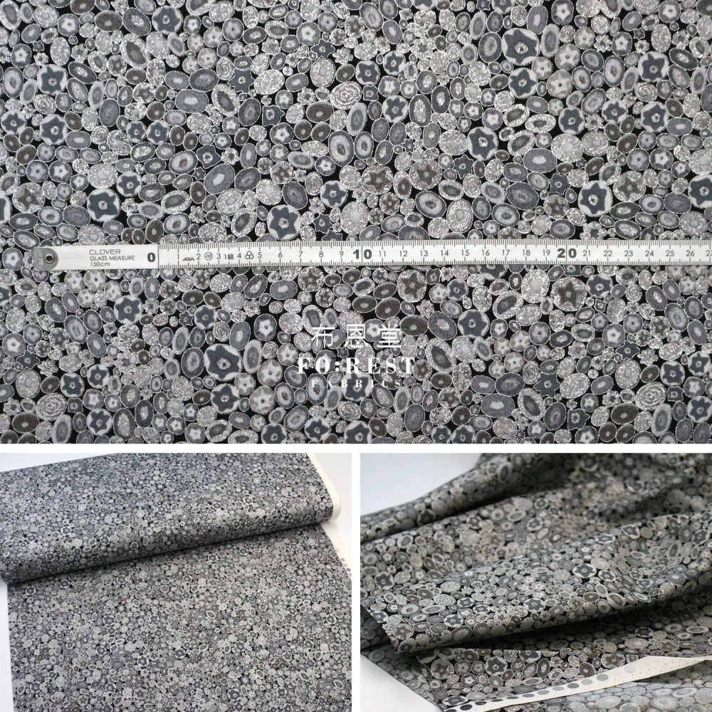 Cotton - Gustav Klimt Jewel Ovals Metallic Fabric Black