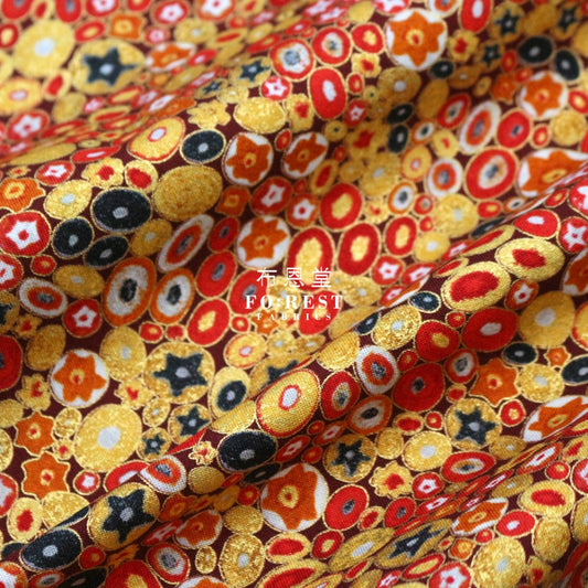 Cotton - Gustav Klimt Jewel Ovals Metallic Fabric Red