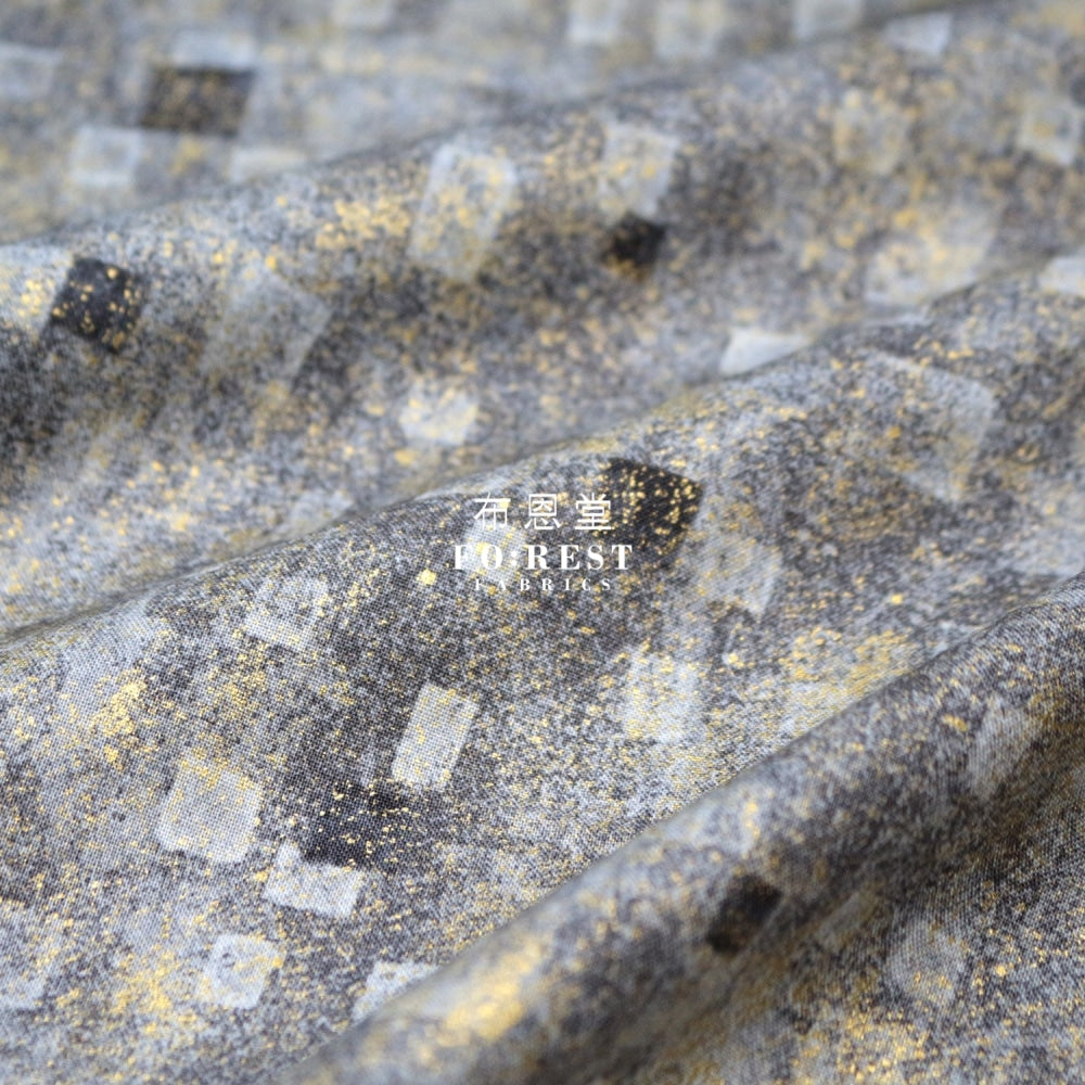 Cotton - Gustav Klimt Squares Metallic Fabric Black