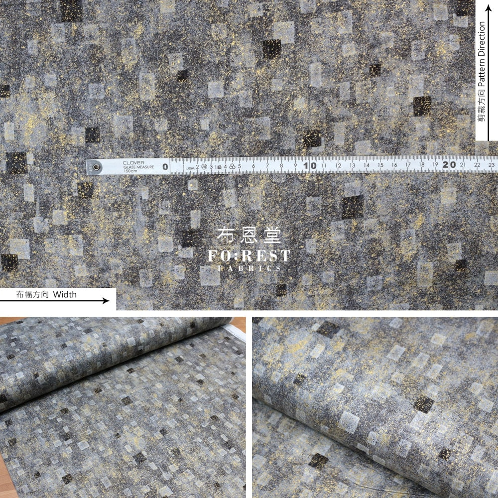 Cotton - Gustav Klimt Squares Metallic Fabric Black