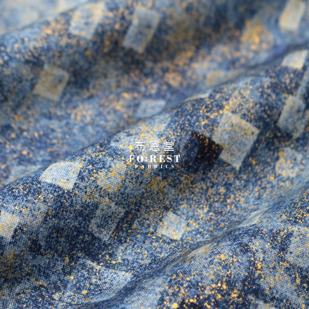 Cotton - Gustav Klimt Squares Metallic Fabric Blue