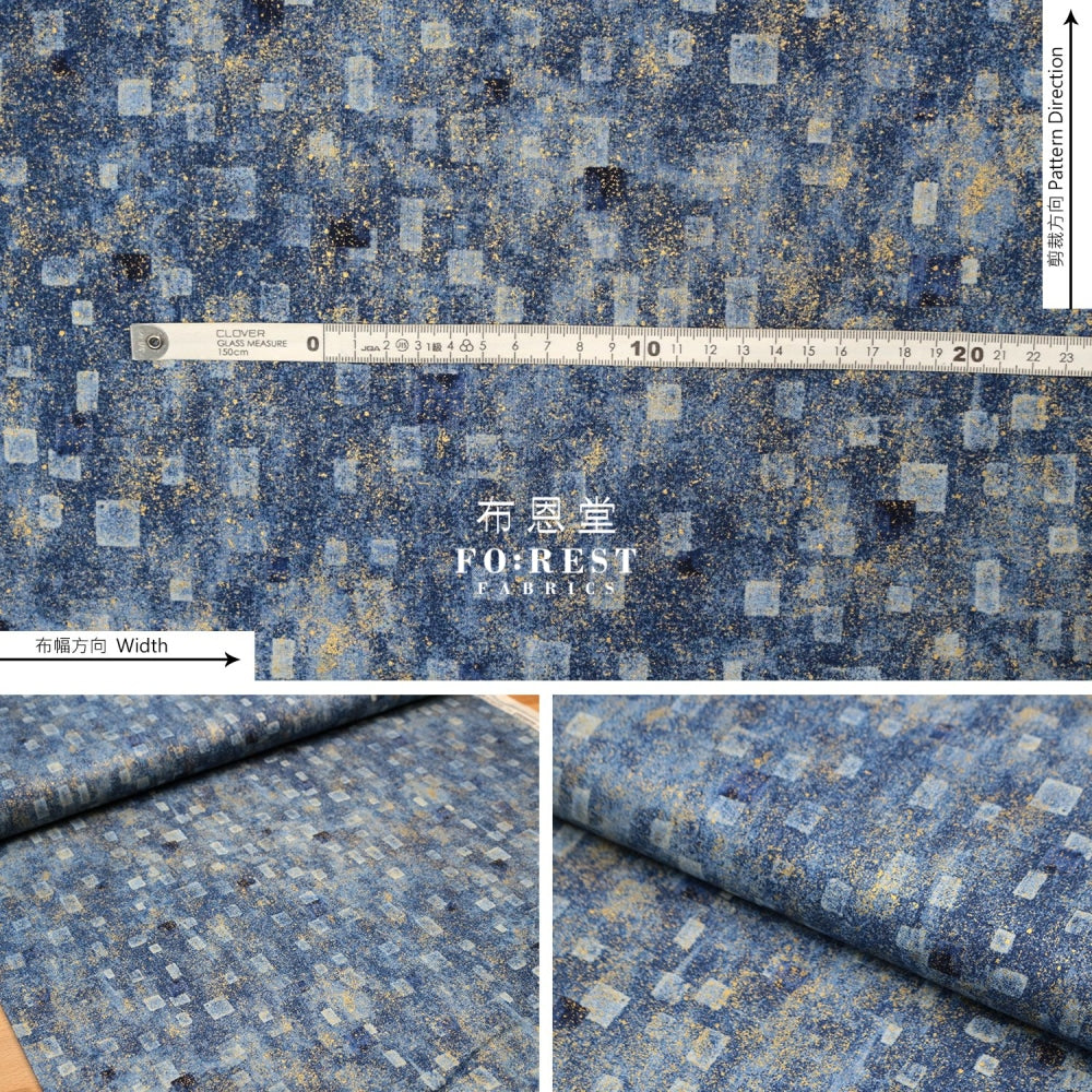 Cotton - Gustav Klimt Squares Metallic Fabric Blue