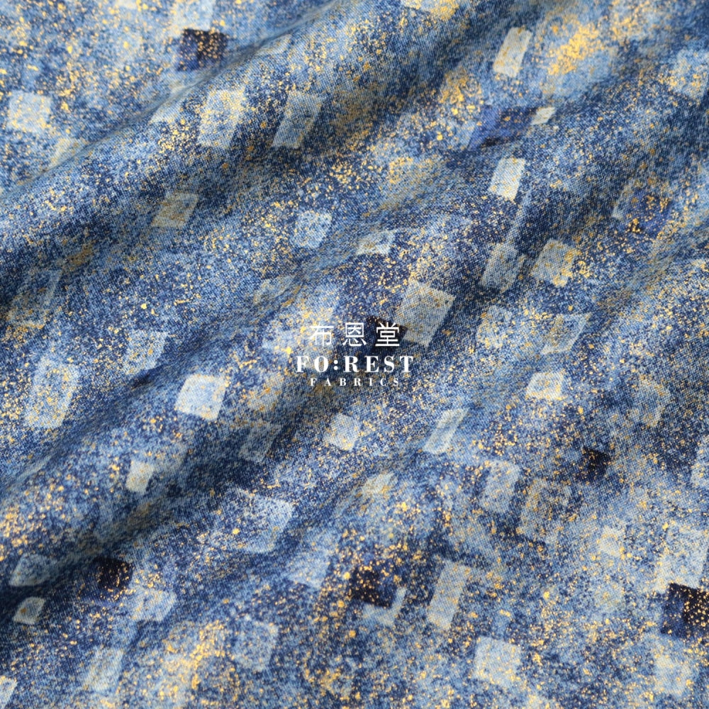 Cotton - Gustav Klimt Squares Metallic Fabric Blue