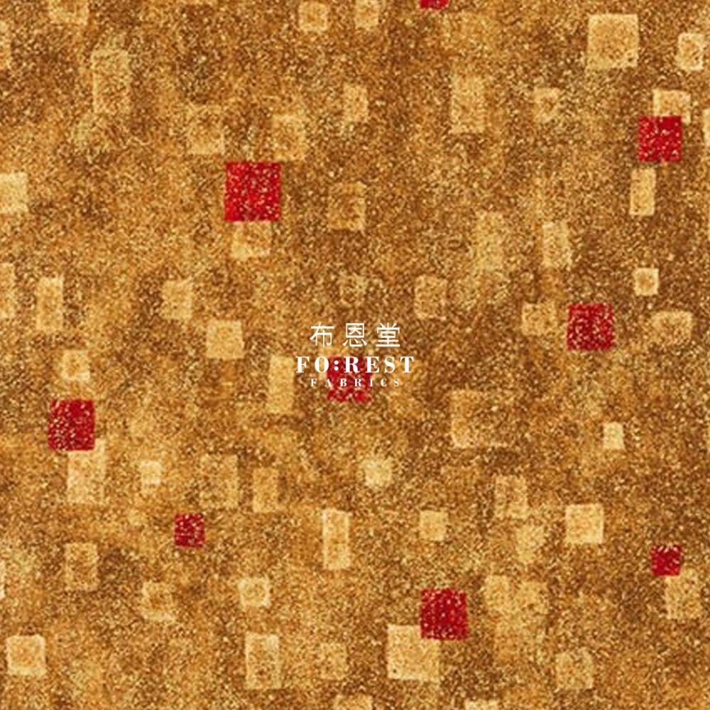 Cotton - Gustav Klimt Squares Metallic Fabric Goldred