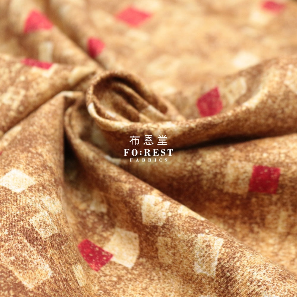 Cotton - Gustav Klimt Squares Metallic Fabric Goldred