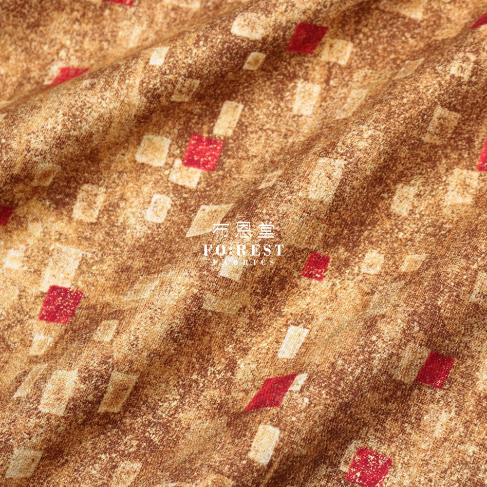 Cotton - Gustav Klimt Squares Metallic Fabric Goldred