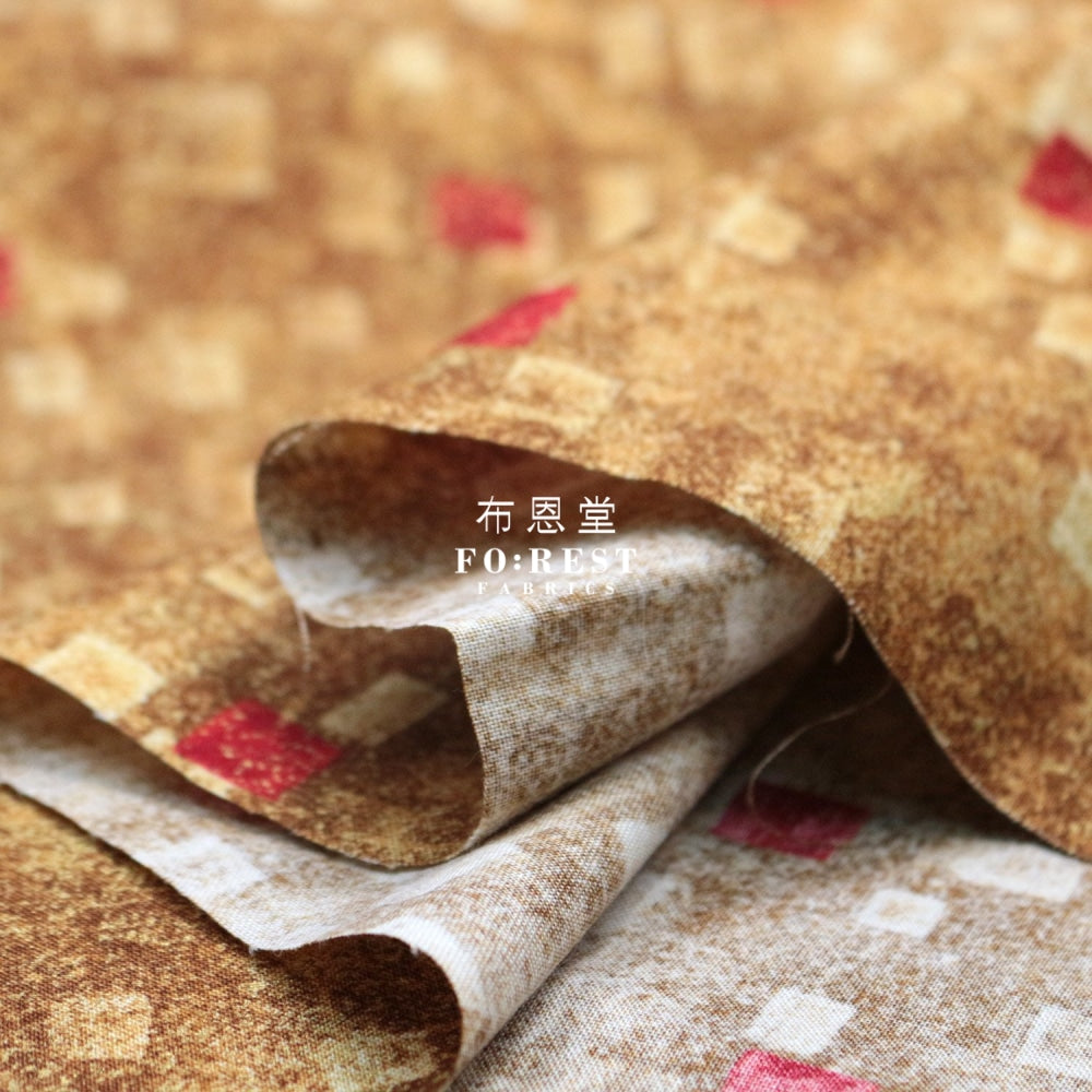 Cotton - Gustav Klimt Squares Metallic Fabric Goldred