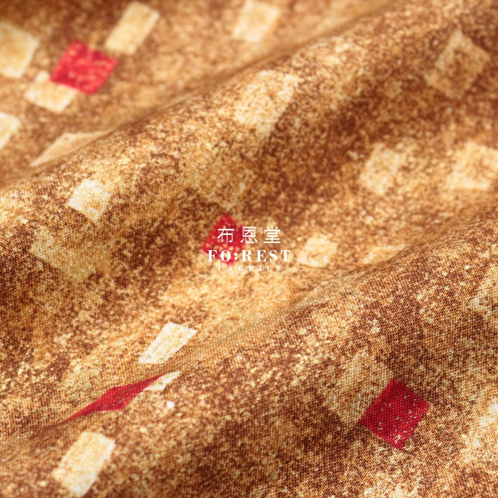 Cotton - Gustav Klimt Squares Metallic Fabric Goldred
