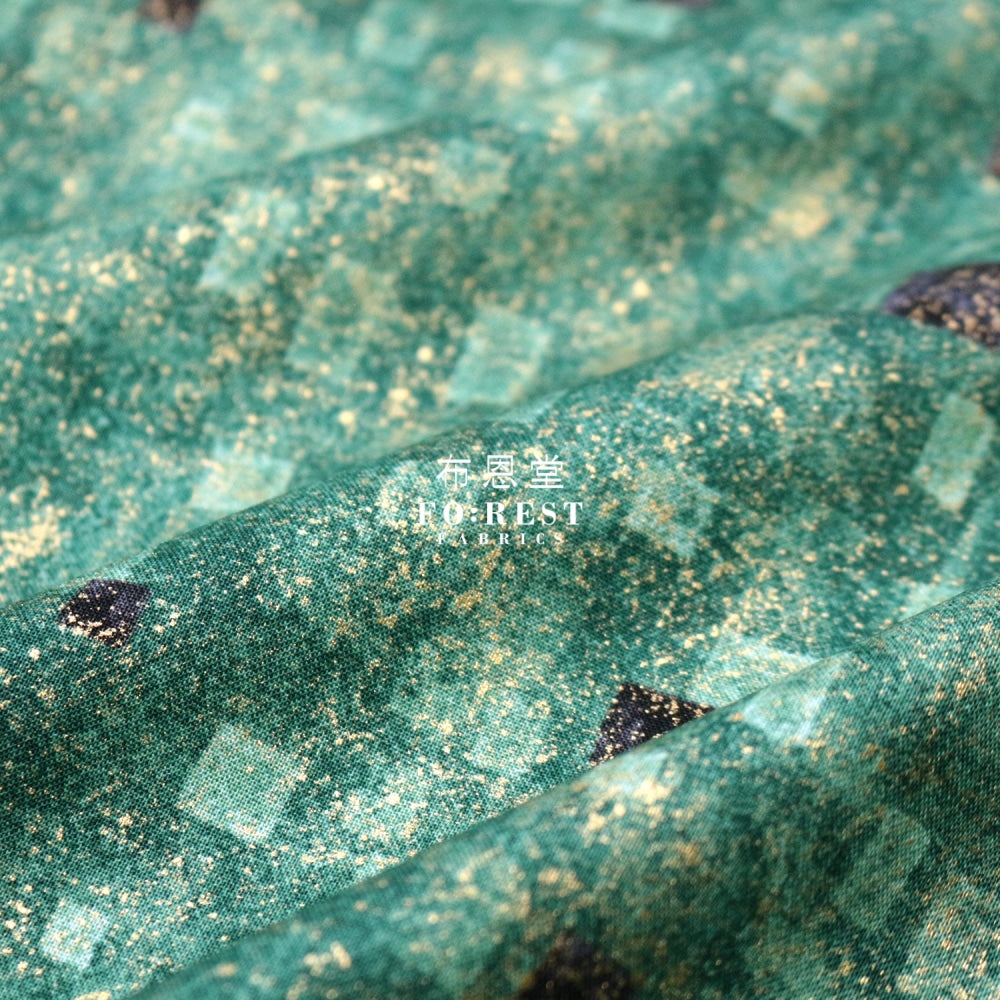 Cotton - Gustav Klimt Squares Metallic Fabric Green