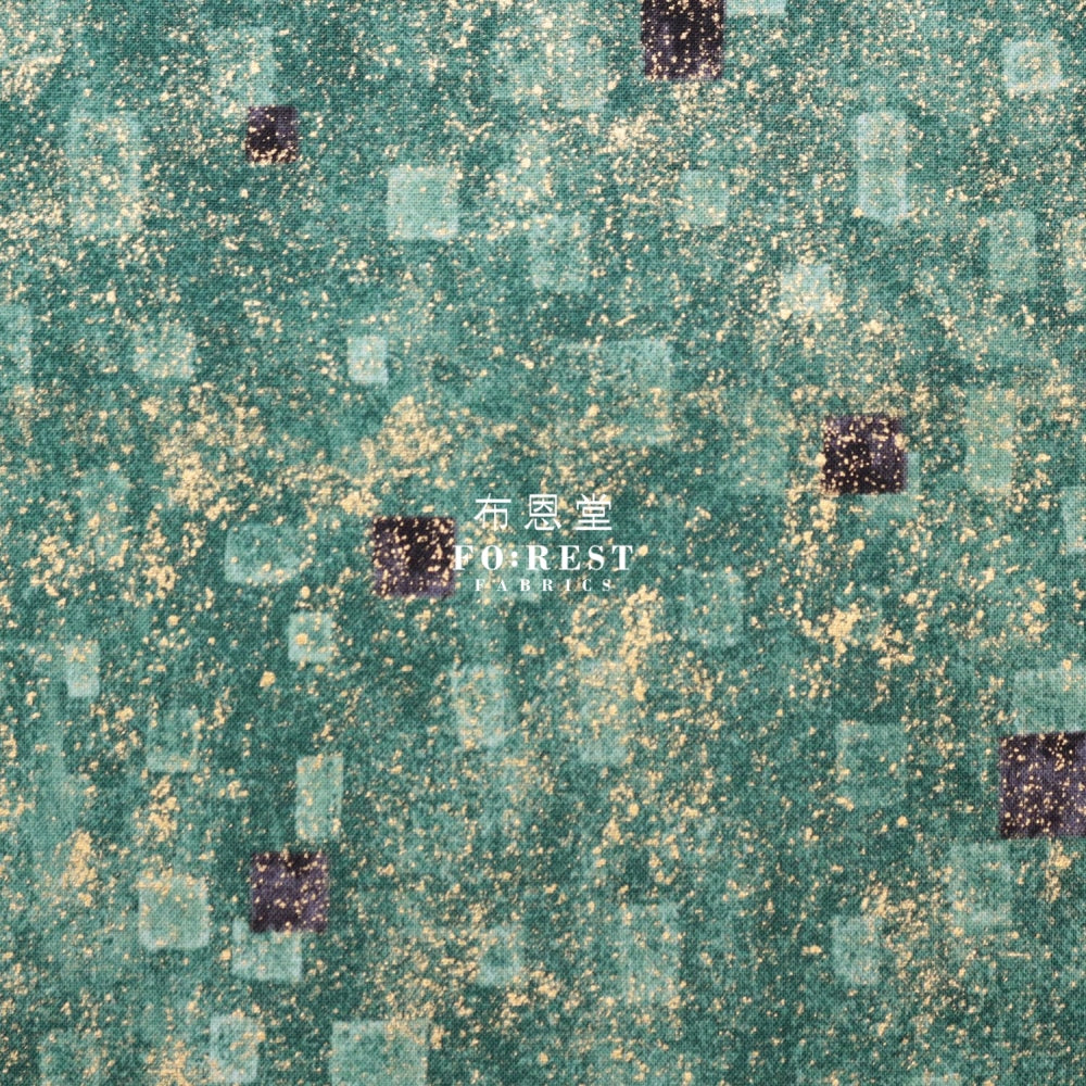 Cotton - Gustav Klimt Squares Metallic Fabric Green