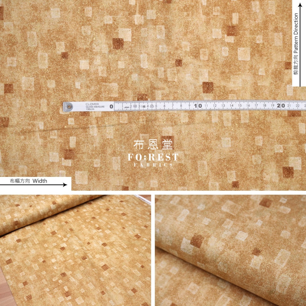 Cotton - Gustav Klimt Squares Metallic Fabric Lt.gold