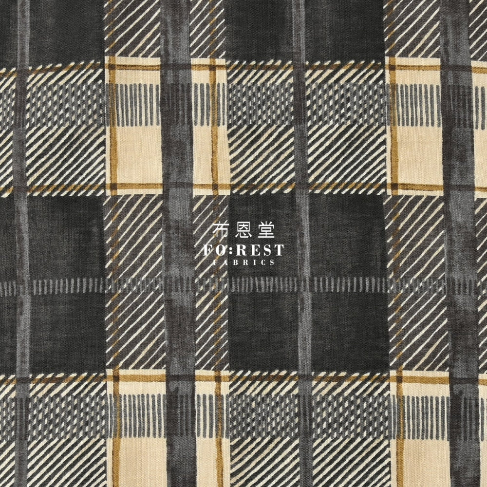 Cotton - Hand Drawing Style Tartan Fabric Black
