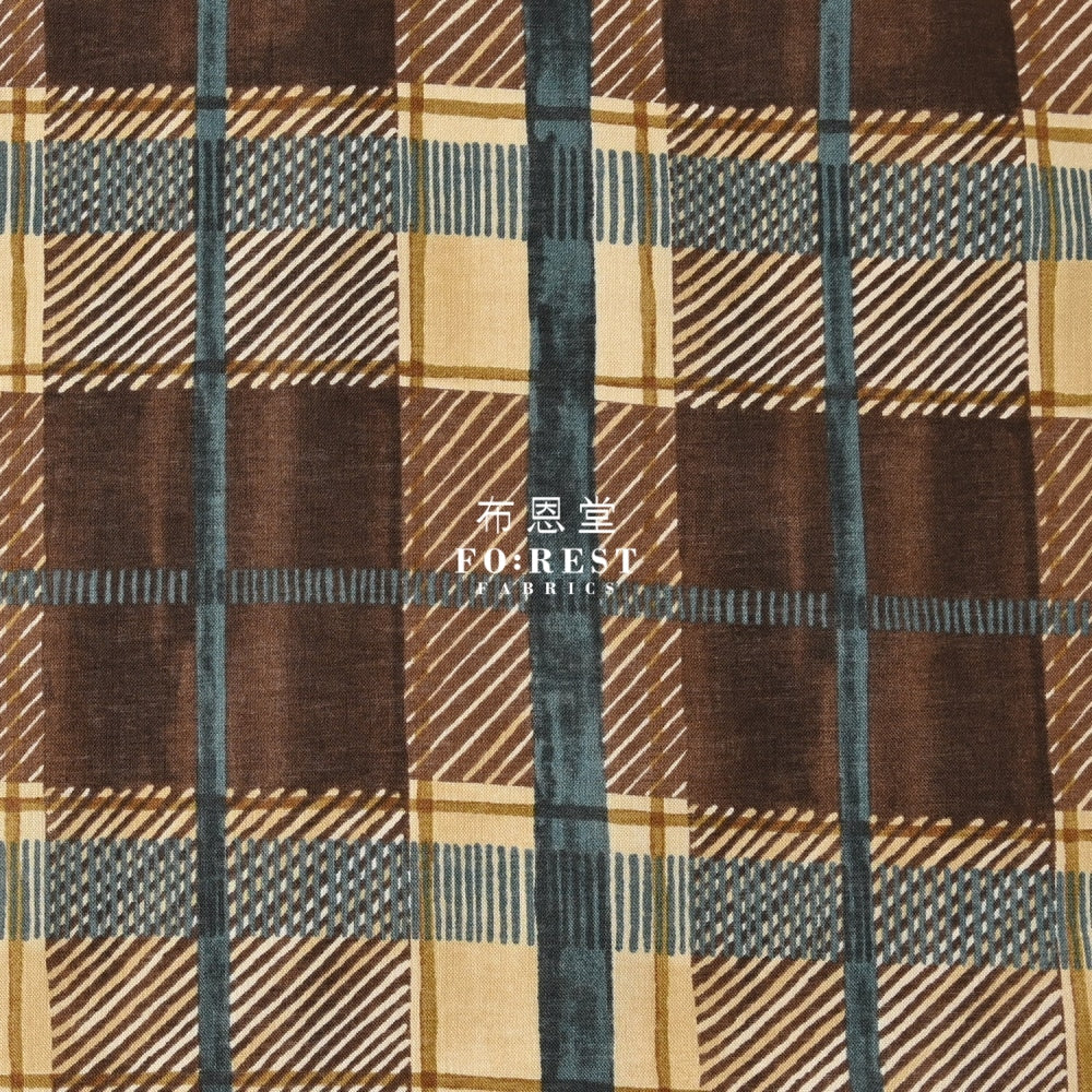 Cotton - Hand Drawing Style Tartan Fabric Brown