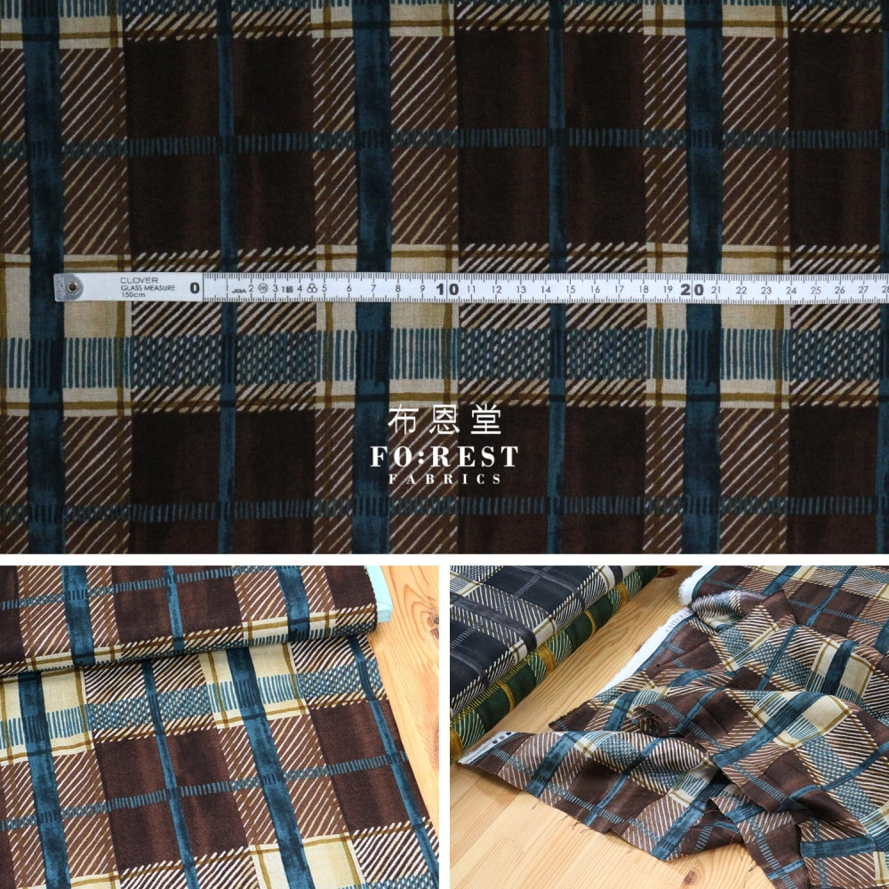 Cotton - Hand Drawing Style Tartan Fabric Brown