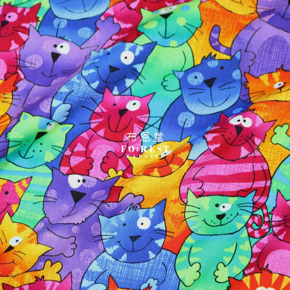 Cotton - Happy Rainbow Cats Fabric