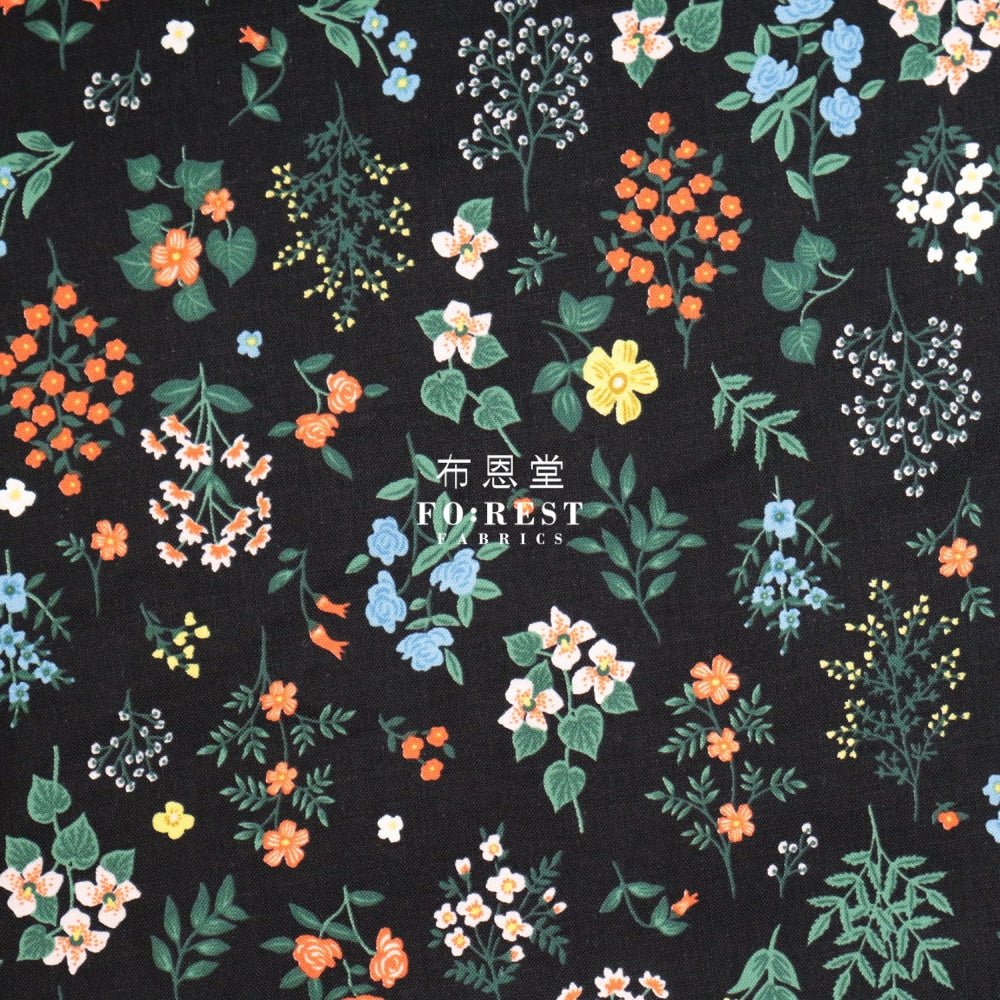 cotton - Hawthorne Flower fabric Black - FO:REST Fabric 布恩堂Liberty fabrictana lawnjapanese fabricykk zipper