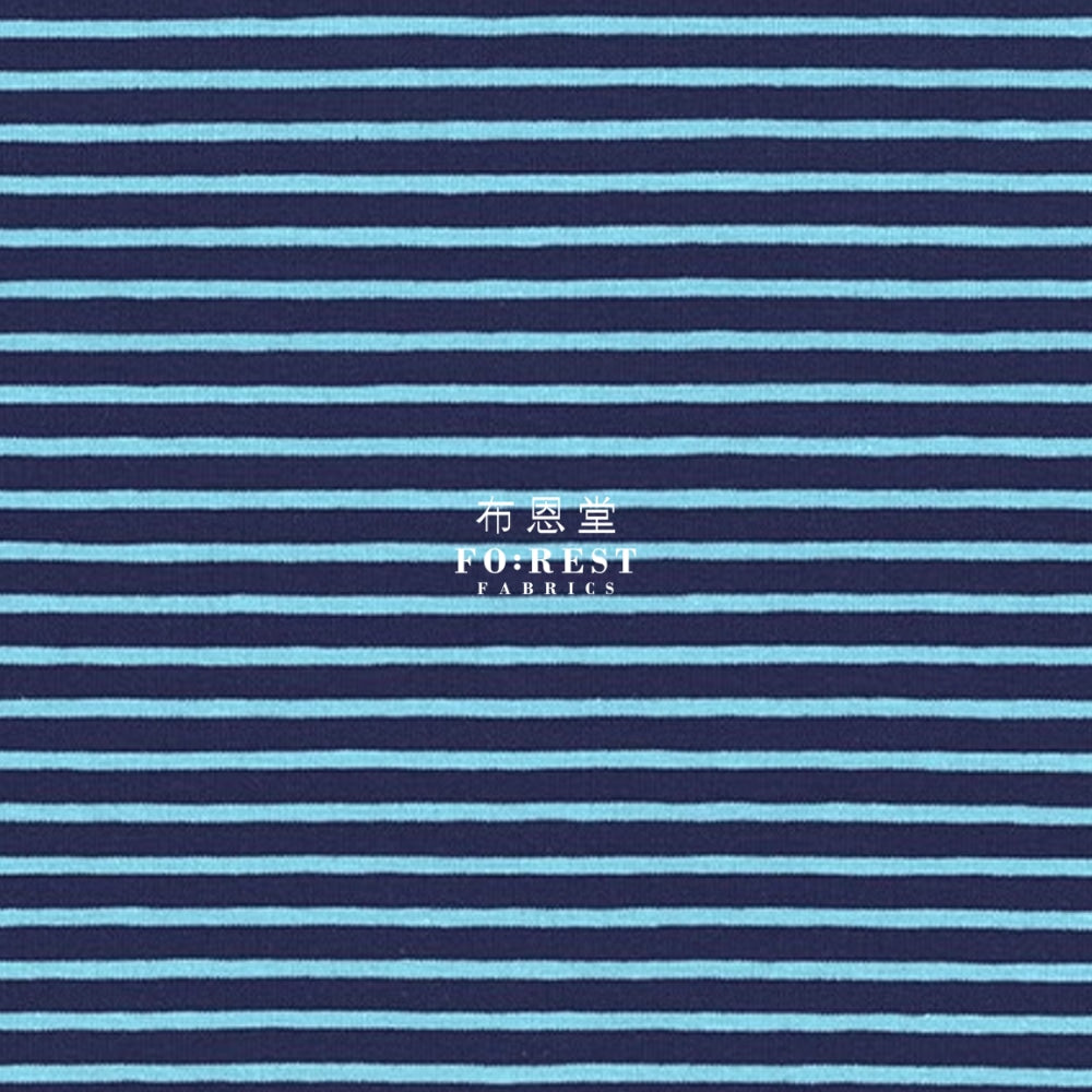 Cotton Jersey Knit - Stripe Fabric Ocean