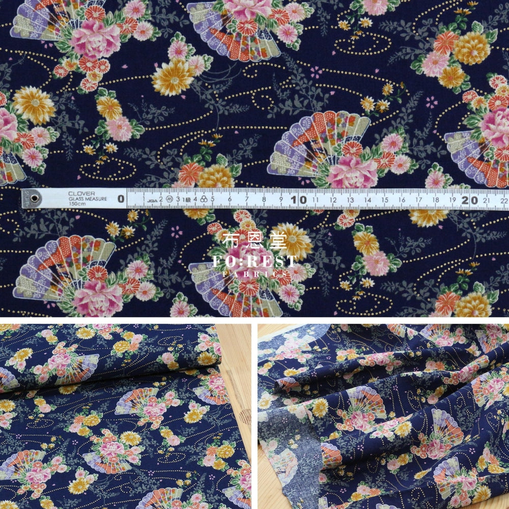 Cotton - Kanoko Fan Fabric Navy Cotton