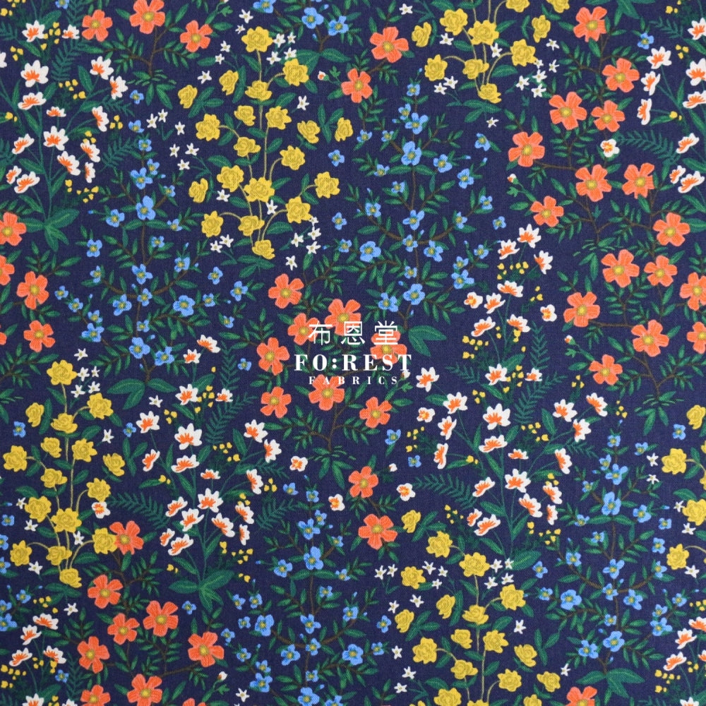 Cotton Linen - Camont Wildwood Garden Navy Fabric Canvas