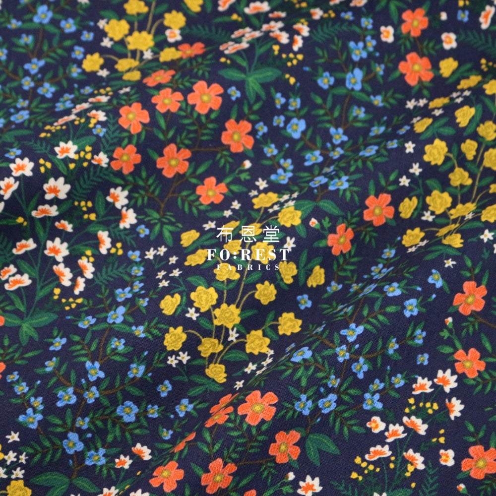Cotton Linen - Camont Wildwood Garden Navy Fabric Canvas