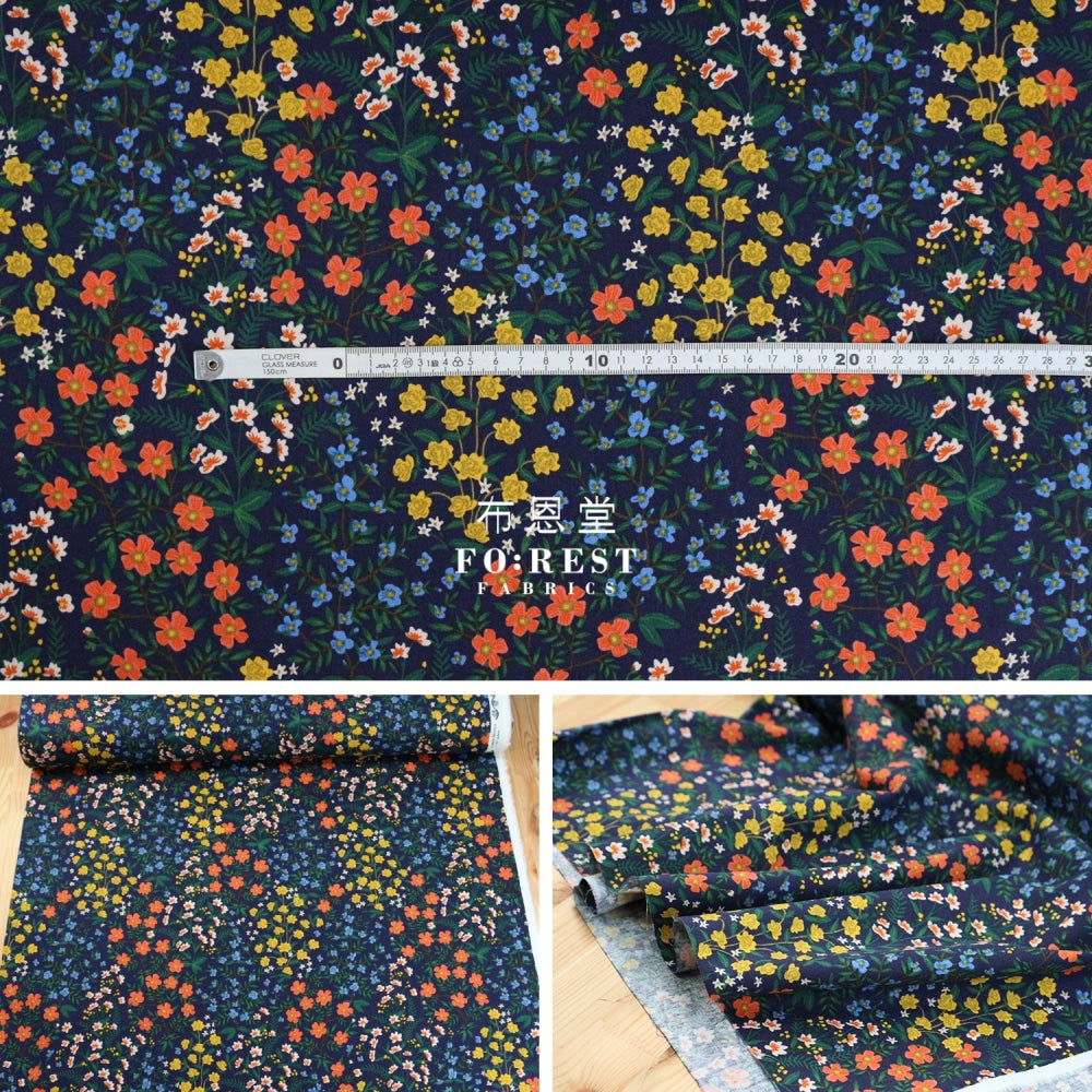 Cotton Linen - Camont Wildwood Garden Navy Fabric Canvas