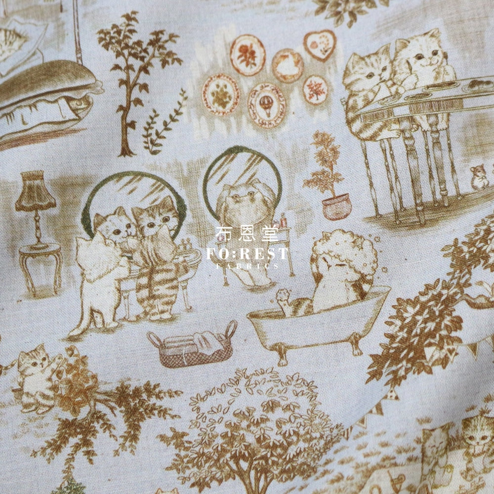 Cotton Linen - Cat Garden Fabric Gray