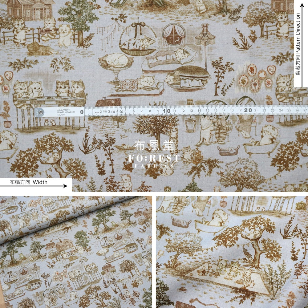 Cotton Linen - Cat Garden Fabric Gray