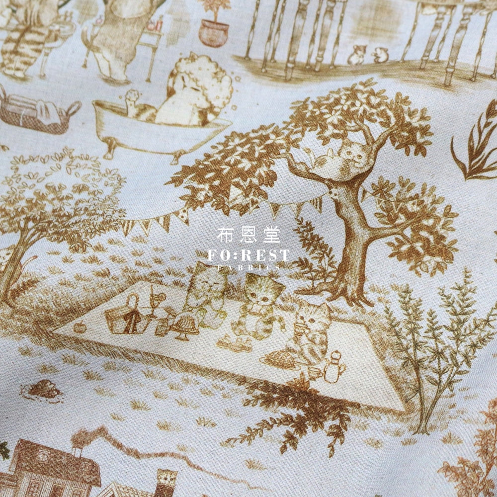 Cotton Linen - Cat Garden Fabric Gray