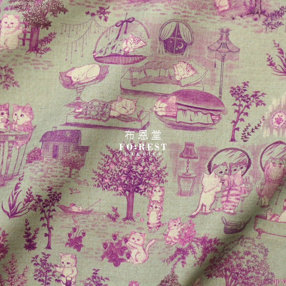 Cotton Linen - Cat Garden Fabric Moss