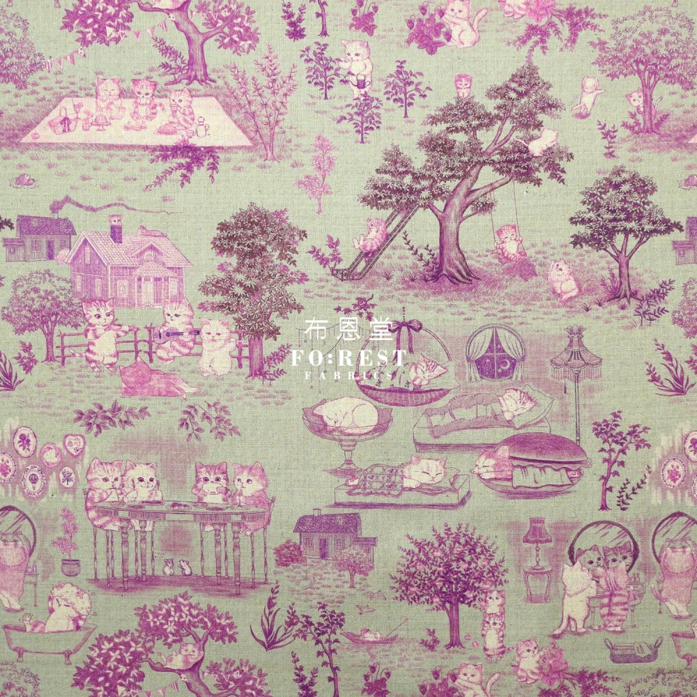 Cotton Linen - Cat Garden Fabric Moss