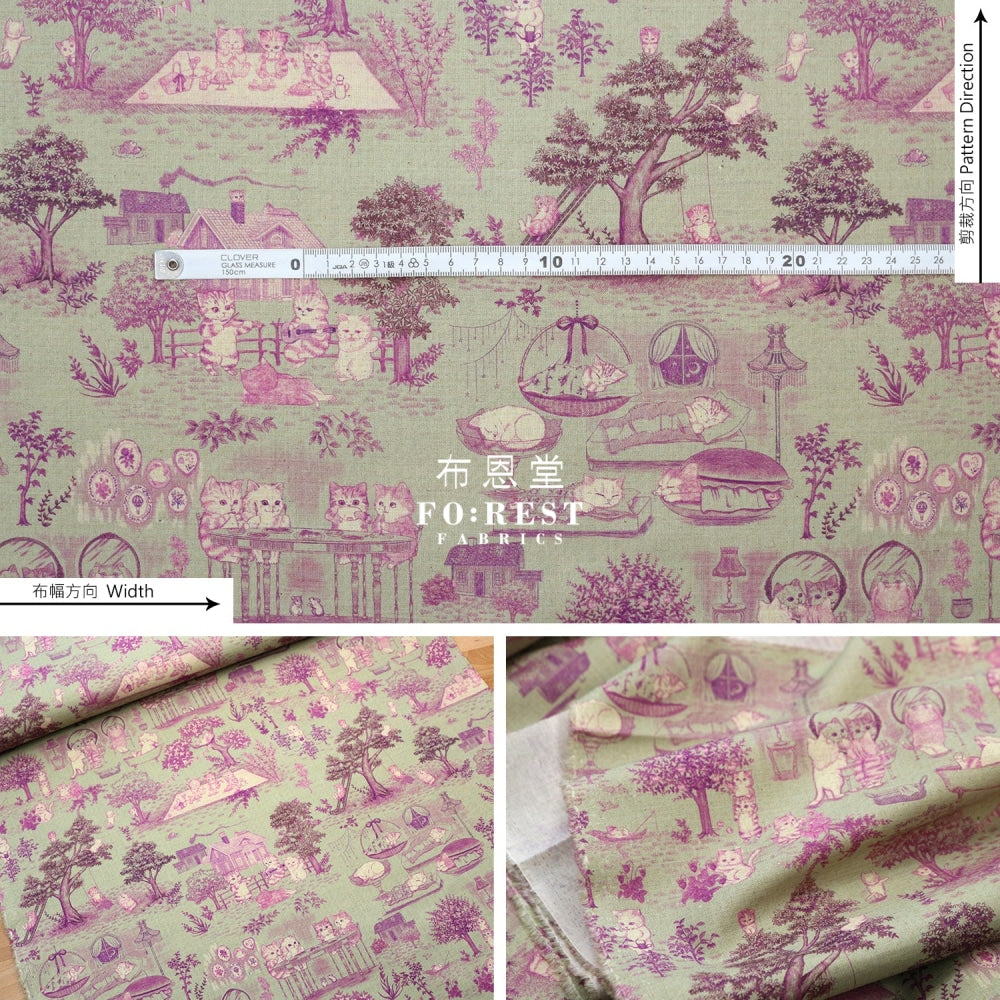 Cotton Linen - Cat Garden Fabric Moss