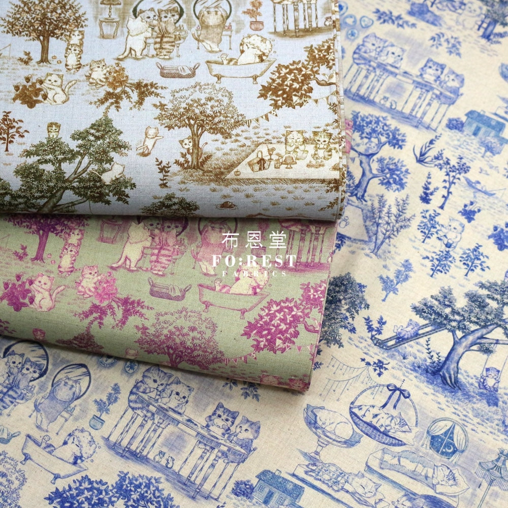 Cotton Linen - Cat Garden Fabric Moss