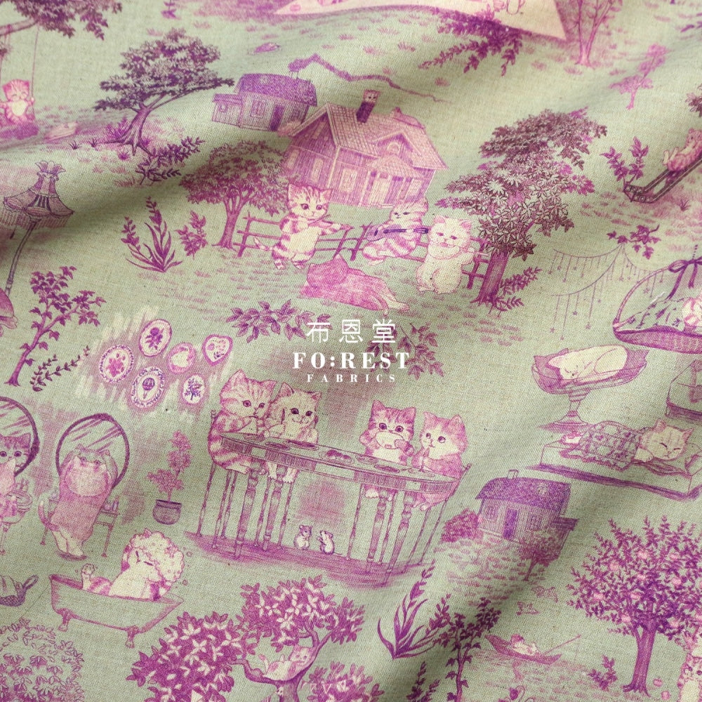 Cotton Linen - Cat Garden Fabric Moss